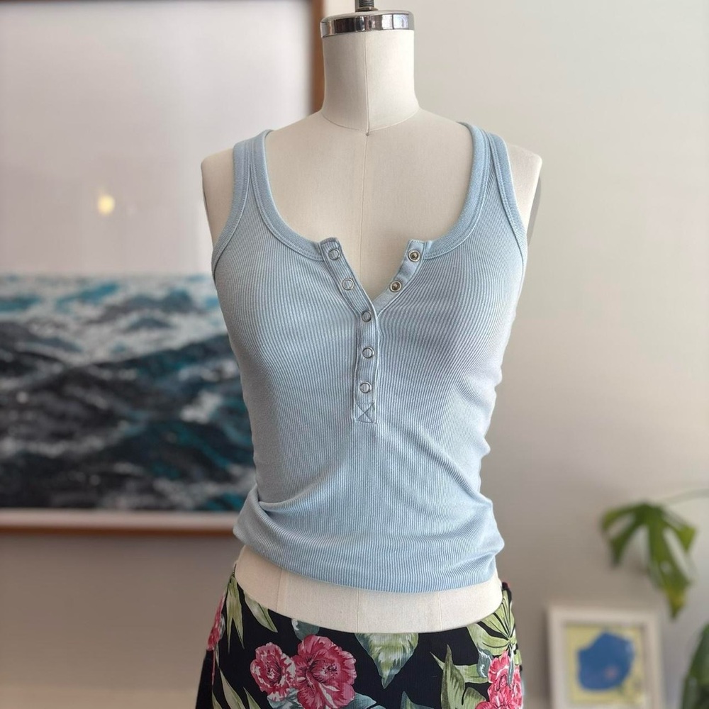 Light Blue Sleeveless Ribbed Top